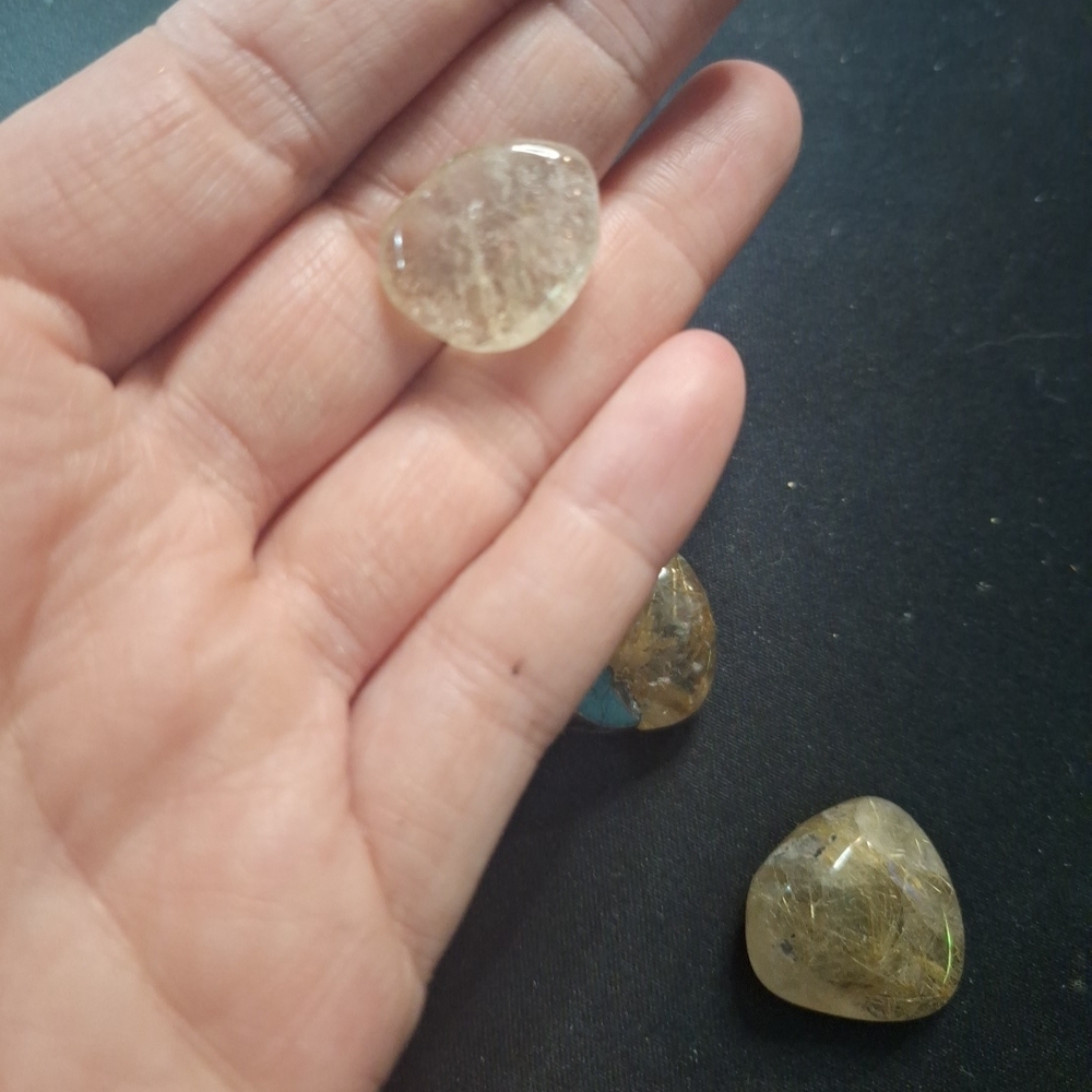 3 Mini Rutilated Quartz Tumbles - Picture 8 of 12